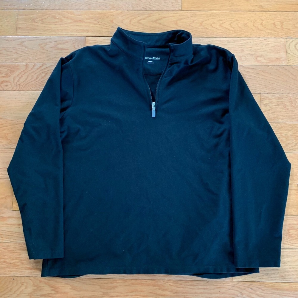 Mizzen Main Sweater Mens L‎ Black 1/4 Zip Performance Sweatshirt Flex MidWeight